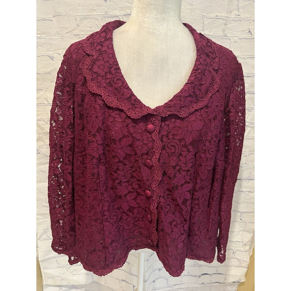 Talbots Floral Lace Overlay Shirt Women's Size 22W Petite Button Front Nylon